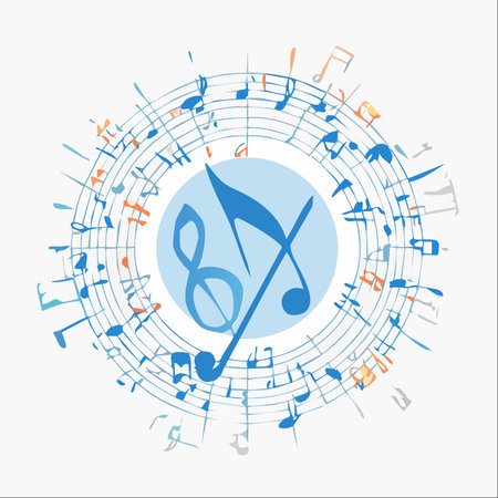 A dynamic burst of musical energy. Notes swirl around a central theme, creating a visual representation of a complex and beautiful melody.のイラスト素材