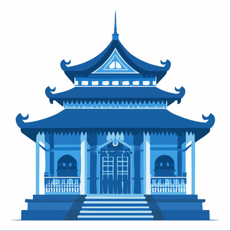 An elegant illustration of a traditional Asian pagoda, rendered in serene shades of blue.のイラスト素材