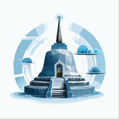 An artistic vision of a future where ancient spirituality and advanced technology coexist.のイラスト素材