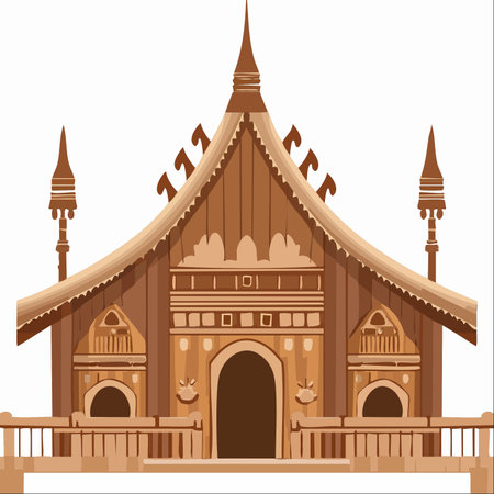 A beautifully detailed vector illustration captures the serene elegance of a traditional wooden temple.のイラスト素材