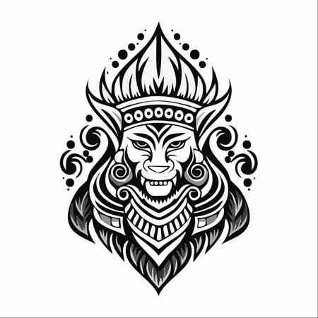 A powerful illustration of an ancient guardian spirit, depicted as a fierce lion king.のイラスト素材