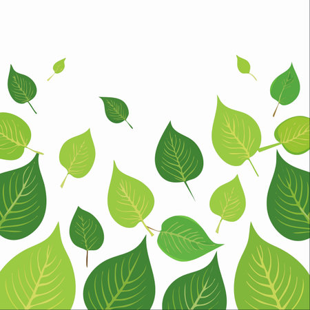 A collection of stylized green leaves gently tumbles against a clean white background.のイラスト素材