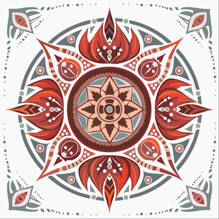 A beautifully detailed and symmetrical mandala illustration, featuring intricate geometric and floral patterns.のイラスト素材