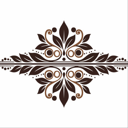 An intricate and symmetrical floral ornament, rendered in classic brown tones.のイラスト素材