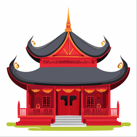 An elegant illustration of a traditional Chinese pagoda, standing as a symbol of ancient culture and architectural beauty.のイラスト素材