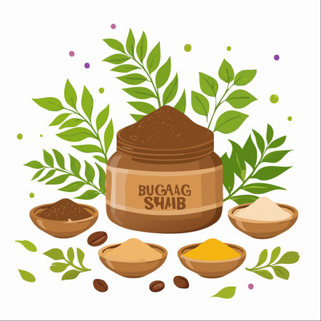 A vibrant illustration showcasing the natural components of a traditional Bugaag beauty scrub.のイラスト素材