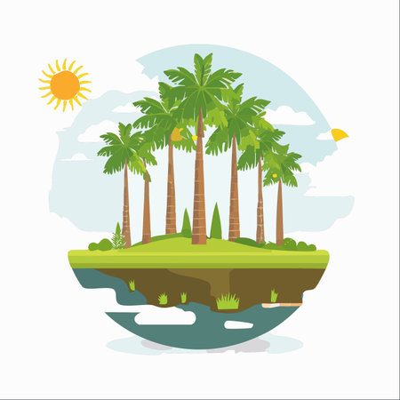 A serene, idyllic island floats peacefully in a sun-drenched sky.のイラスト素材