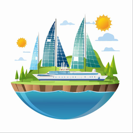 A vision of a sustainable future where advanced technology and nature coexist.のイラスト素材