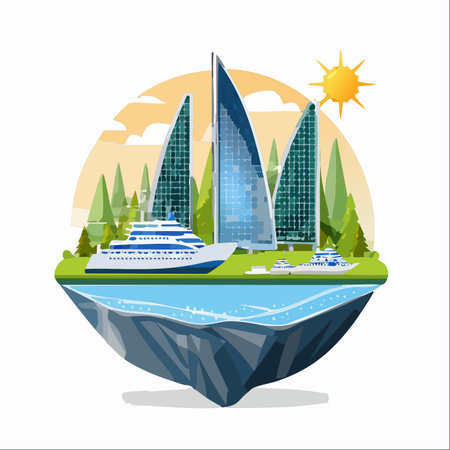 A utopian vision of the future where technology and nature coexist.のイラスト素材