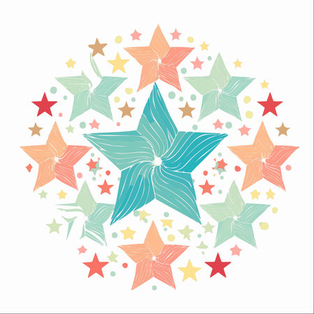 A delightful constellation of colorful stars gathers in a whimsical circular dance.のイラスト素材