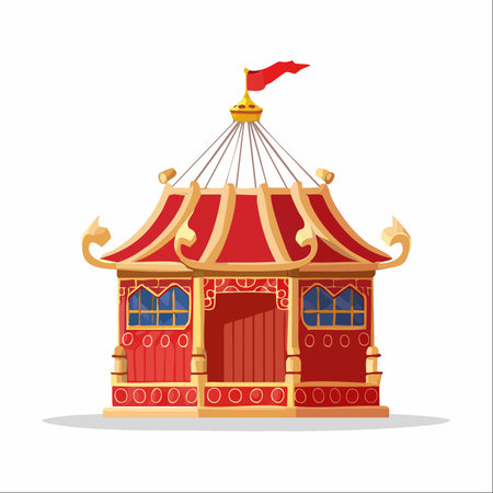 An elegant red and gold pavilion stands ready for a grand celebration.のイラスト素材