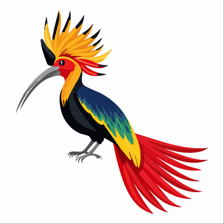 A stunning illustration of a mythical tropical bird, isolated on a white background.のイラスト素材