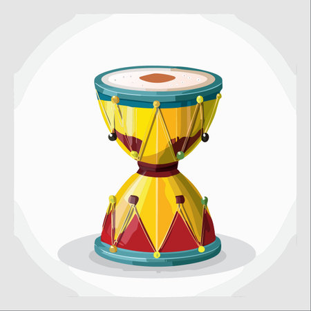 A colorful illustration of a traditional Damaru, an hourglass-shaped drum.のイラスト素材