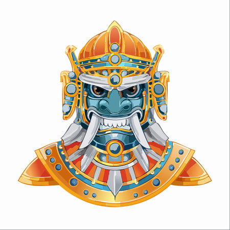 A powerful and ornate guardian deity, this mythical warrior mask embodies strength and protection.のイラスト素材