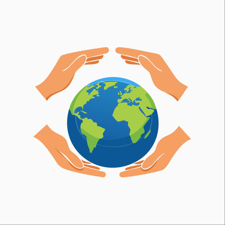 A symbolic illustration of unity and collective responsibility, where hands come together to protect and nurture our planet.のイラスト素材
