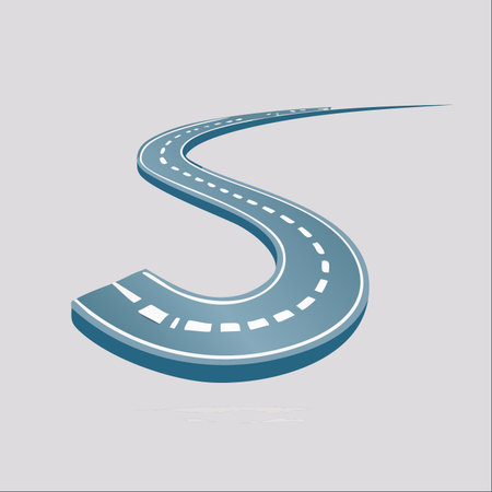 Embark on a journey of progress and discovery along this winding, S-shaped road. This abstract illustration represents the path to success, full of twists and turns, leading towards a distant goal.のイラスト素材
