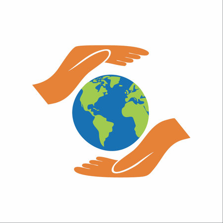 A simple yet powerful illustration showing two hands gently cradling the planet Earth.のイラスト素材
