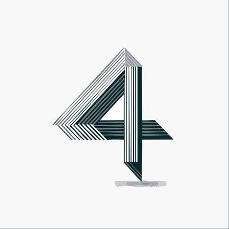 A bold and modern representation of the number four, crafted from parallel lines to create a striking 3D effect.のイラスト素材