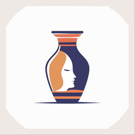 A modern and elegant logo design featuring a classic vase where the negative space cleverly reveals the serene profile of a woman.のイラスト素材