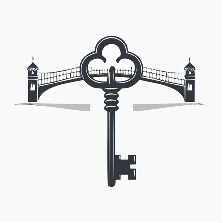 A powerful emblem combining a vintage key with a classic bridge, symbolizing access, connection, and opportunity.のイラスト素材