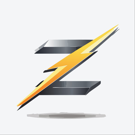 A striking and dynamic logo featuring a metallic, three-dimensional letter 'Z' intersected by a vibrant yellow lightning bolt.のイラスト素材
