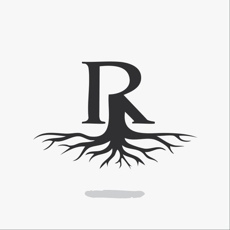 A minimalist and elegant logo design featuring the letter R seamlessly integrated with a network of strong roots.のイラスト素材