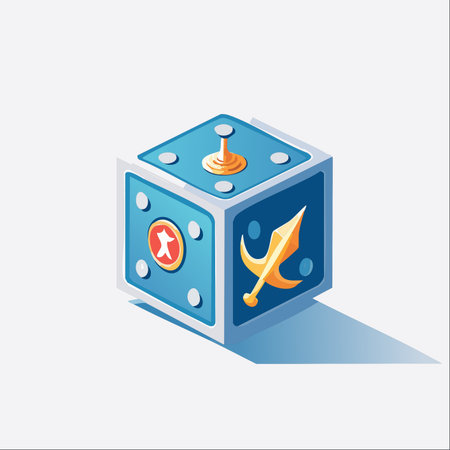 An isometric illustration of a mysterious fantasy game cube, isolated on a white background.のイラスト素材