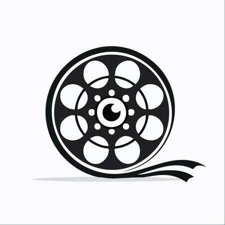 A stylized black and white vector logo representing the art of cinema.のイラスト素材
