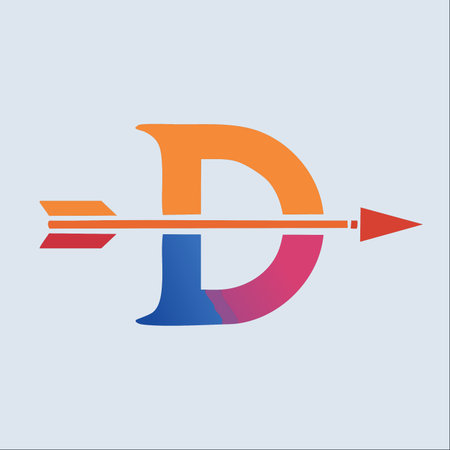 A vibrant and modern logo featuring the letter 'D' pierced by a dynamic arrow.のイラスト素材