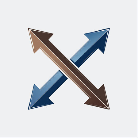 A clean and modern vector illustration of two intersecting arrows, one brown and one blue, pointing in four opposite directions.のイラスト素材