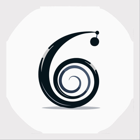 A sleek and modern representation of the number six, designed as a dynamic black spiral.のイラスト素材