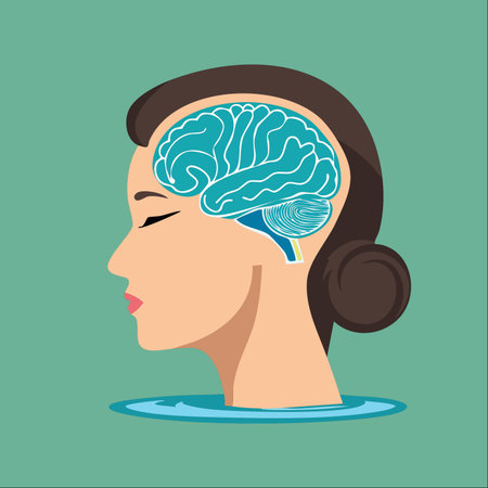 A serene woman in profile with her eyes closed, submerged in water, representing tranquility and mental clarity.のイラスト素材