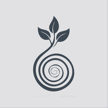 A minimalist graphic of a plant sprout emerging from a spiral.のイラスト素材