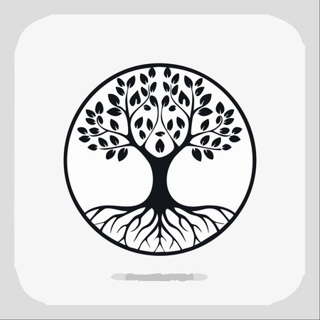 A simple yet profound black and white illustration of the Tree of Life, contained within a perfect circle.のイラスト素材