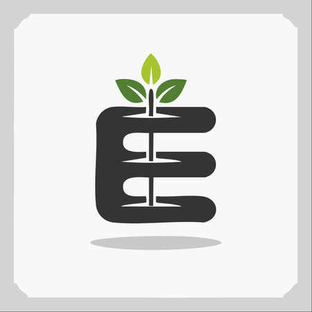 A creative and modern logo concept featuring the initial 'E' intertwined with a vibrant green sprout.のイラスト素材