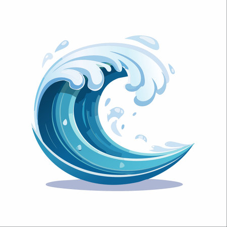 A powerful ocean wave curls into a perfect, dynamic circle, captured in a clean, stylized illustration.のイラスト素材