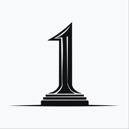 A bold, black icon representing the number one, designed to look like a monumental trophy. Its strong base and sharp peak symbolize victory, achievement, and being the best.のイラスト素材