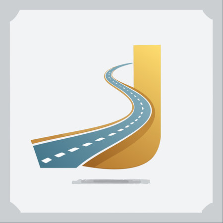 A stylized vector illustration representing a winding road or highway that cleverly forms the shape of the letter 'J'.のイラスト素材