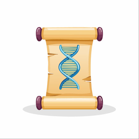 An ancient scroll unrolls to reveal the modern secret of life, a DNA double helix.のイラスト素材