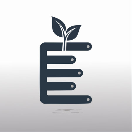 An abstract logo combines the letter E with a sprouting plant, symbolizing the intersection of business growth and environmental responsibility.のイラスト素材