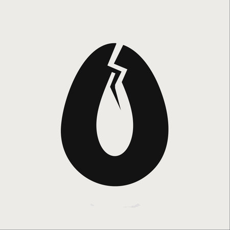 A simple, modern graphic of a black egg with a crack at the top, set against a light background. This minimalist icon symbolizes concepts like new beginnings, birth, fragility, and breakthrough ideas.のイラスト素材