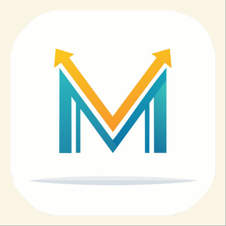 A dynamic and modern logo featuring the letter M with integrated upward arrows.のイラスト素材