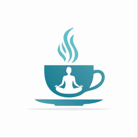 A creative logo concept blending the tranquility of yoga and meditation with the comforting ritual of a morning coffee or tea.のイラスト素材