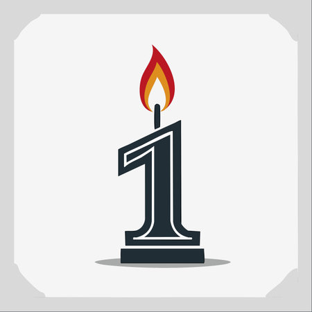 A stylized vector illustration of a lit candle shaped like the number one. This modern and clean icon is perfect for celebrating a first birthday, first anniversary, or any significant milestone.のイラスト素材