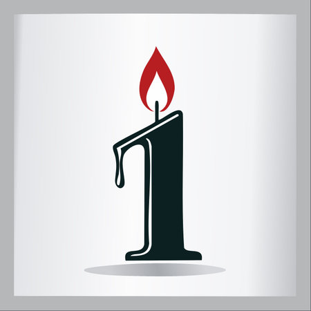 A creative and elegant logo featuring the number one shaped like a candle with a vibrant red flame.のイラスト素材