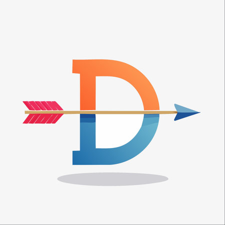 A dynamic and modern logo featuring the initial 'D' pierced by a sharp arrow.のイラスト素材