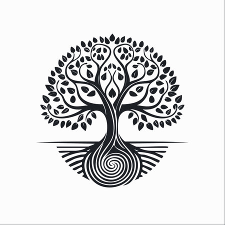 A beautifully intricate Tree of Life illustration, rendered in a bold black and white style.のイラスト素材