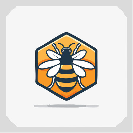 A bold and modern emblem featuring a stylized bee centered within a honeycomb hexagon.のイラスト素材