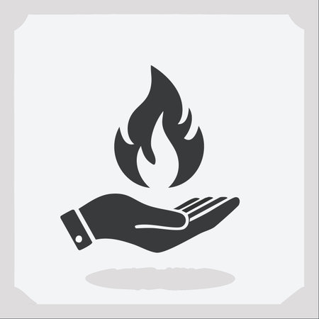 A minimalist icon depicting a hand gently holding a flame.のイラスト素材