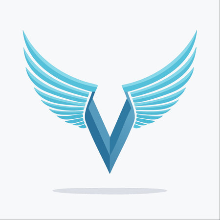 A dynamic and modern logo featuring the letter V fused with elegant blue wings.のイラスト素材